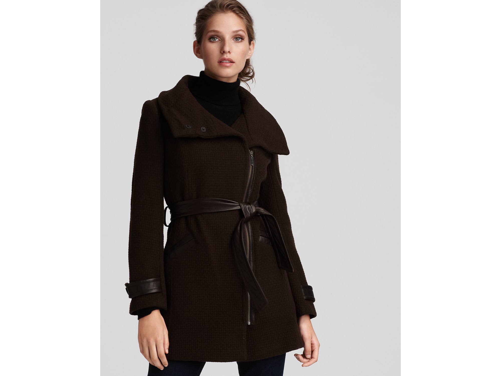 cole haan women's belted asymmetrical wool coat