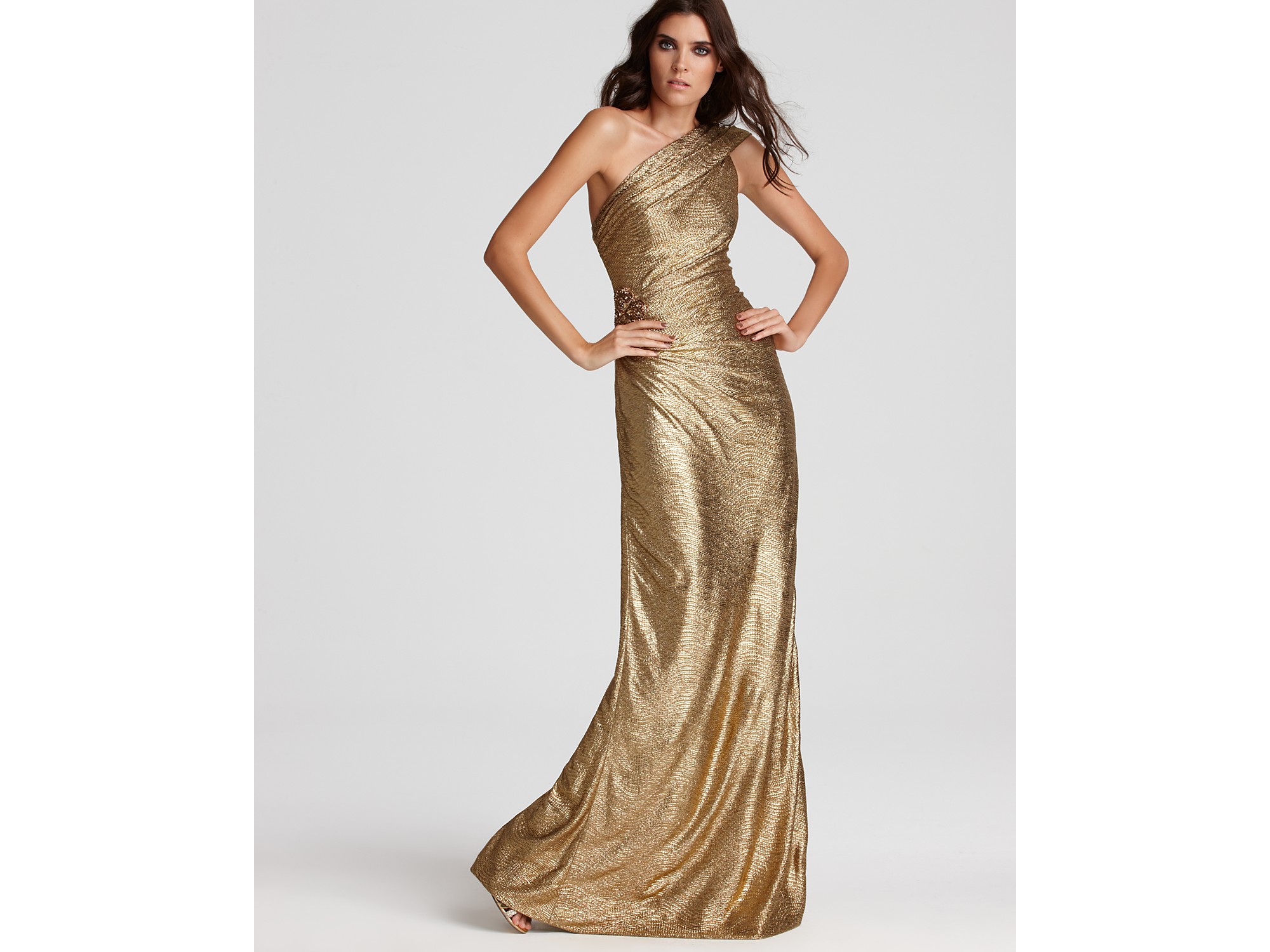 one sleeve gold dress