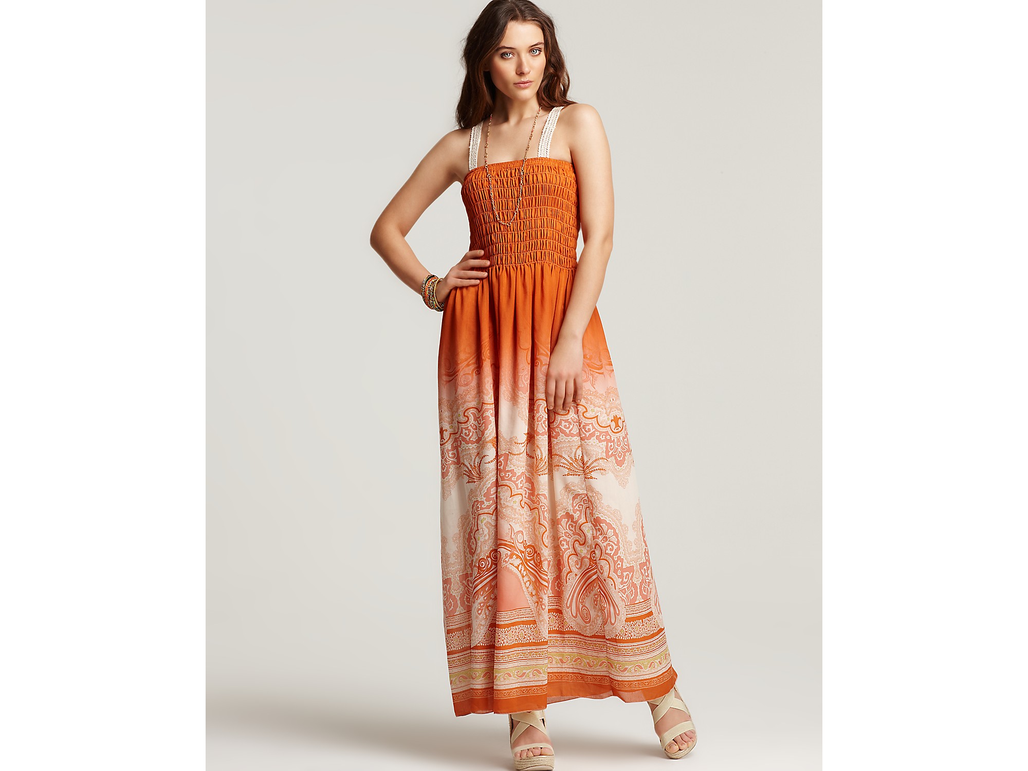 Free People Megs Smocked Maxi Dress in Orange Combo (Orange) Lyst Free People Megs Smocked Maxi Dress in Orange Combo (Orange) Lyst
