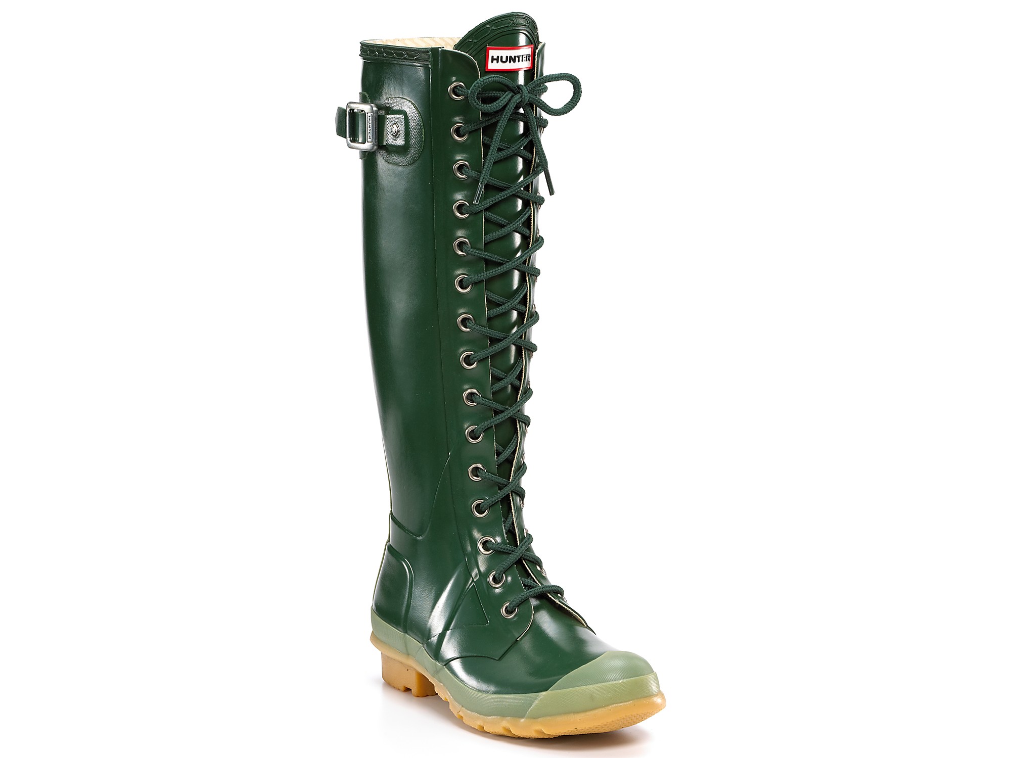 HUNTER Hunter Gloss Watling Lace-up Rain Boots in Green | Lyst