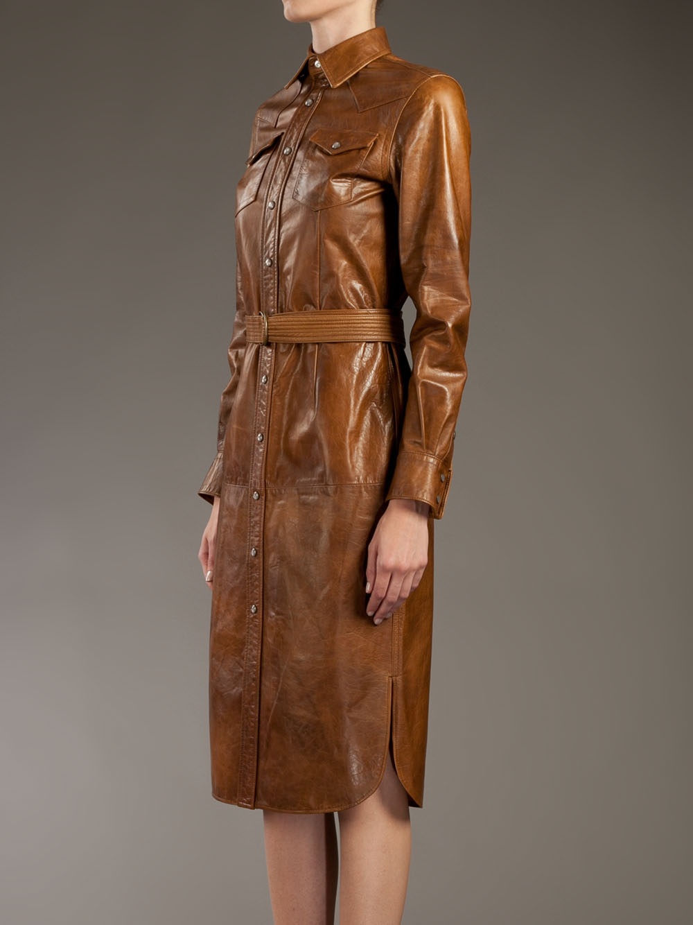 Ralph Lauren Leather Shirt Dress in Tan (Brown) Lyst