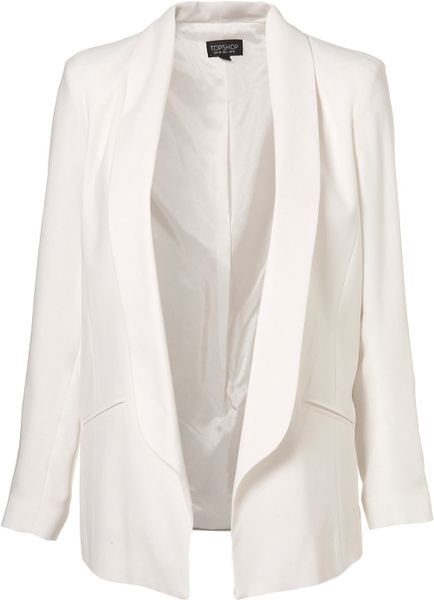 Topshop Drape Longline Blazer in White (ivory) | Lyst