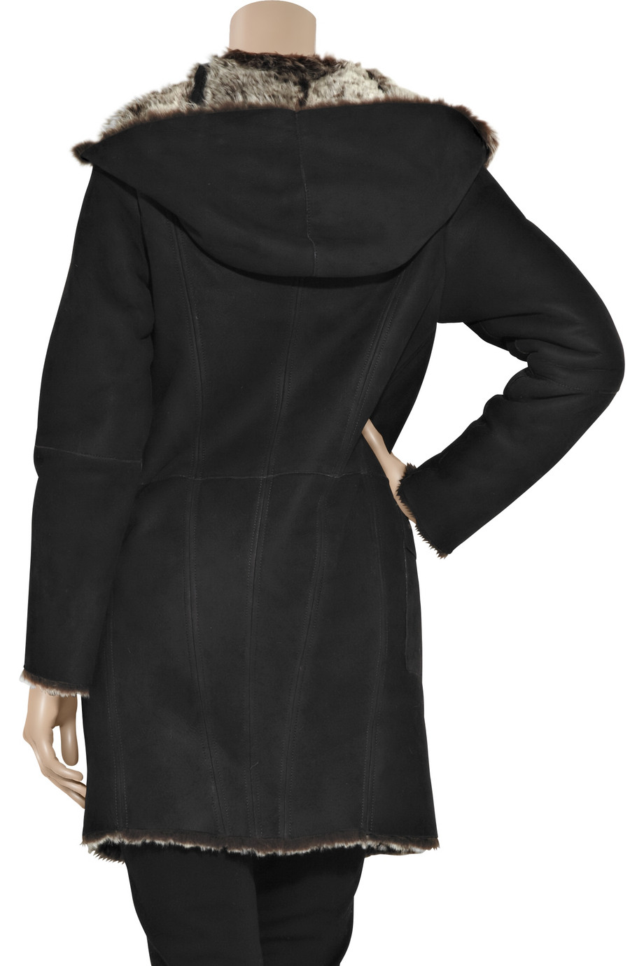 Donna karan new york Hooded Shearling Coat in Black | Lyst