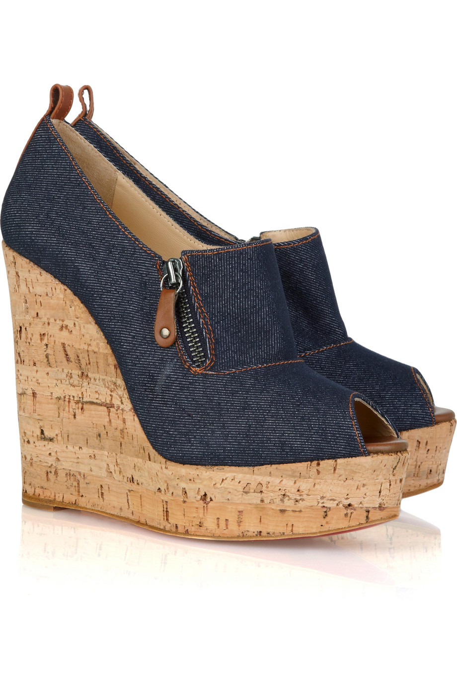 denim peep toe wedges