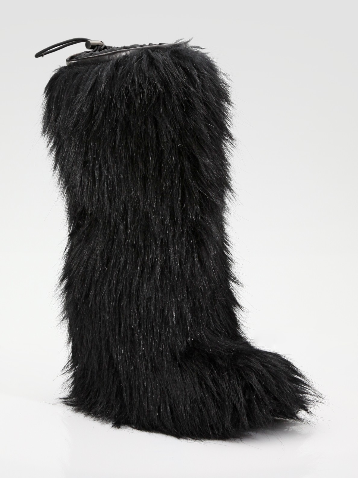 Prada Fur Wedge Boot in Black | Lyst
