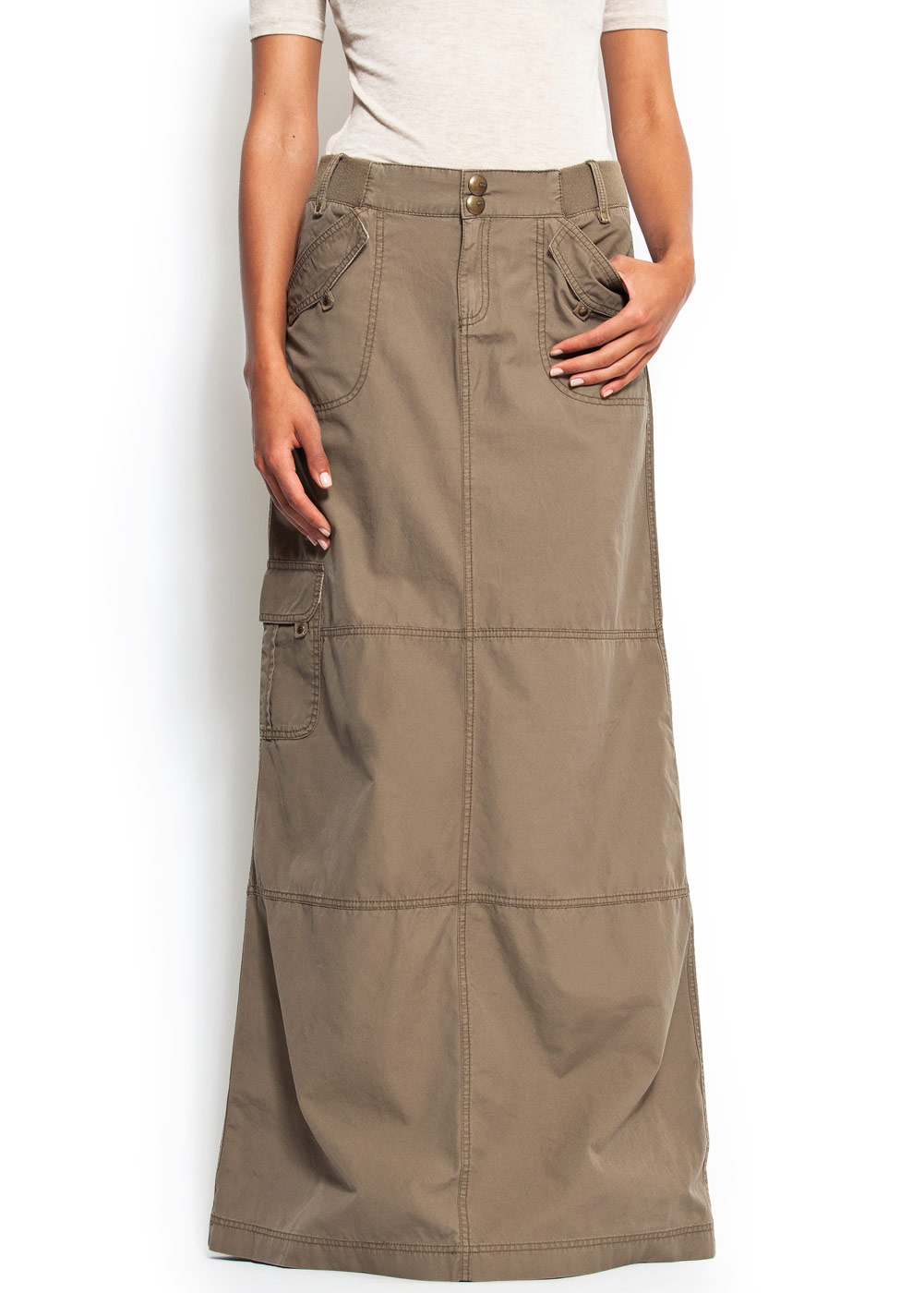 Mango A-line Shape Cargo-style Maxi Skirt in Khaki (35) | Lyst