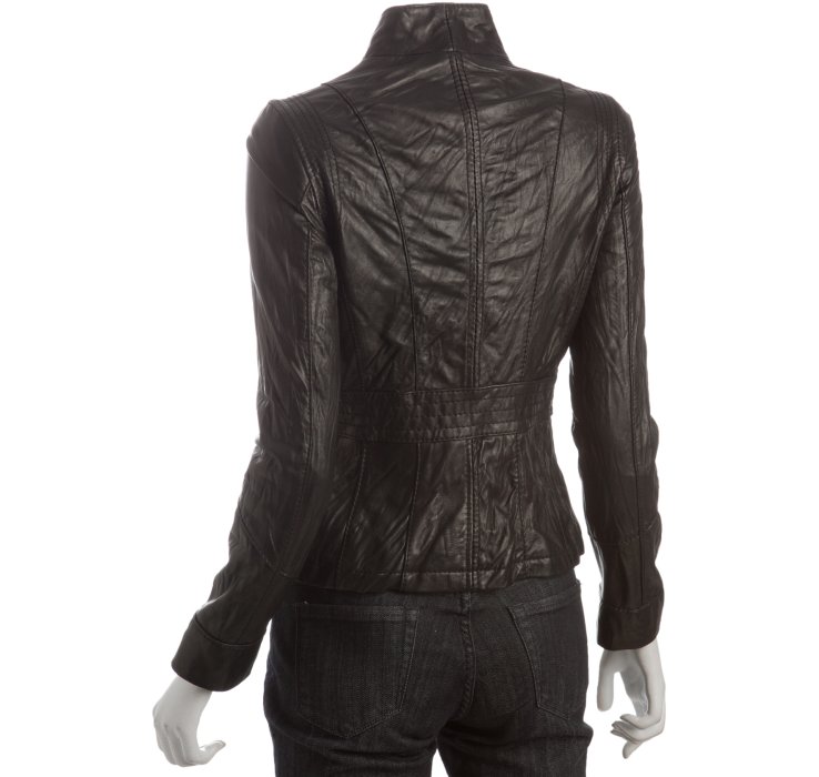 Michael Kors Black Asymmetrical Zip Leather Moto Jacket In Gallery