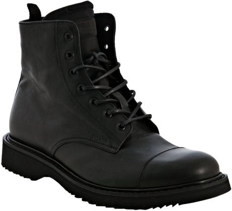 Prada Black Calfskin Cap Toe Lace-up Combat Boots in Black for Men | Lyst