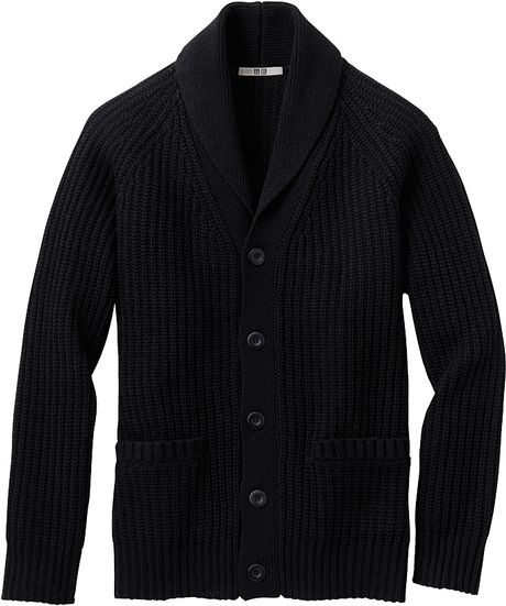 Uniqlo Men Heavy Gauge Shawl Collar Cardigan in Black for Men | Lyst