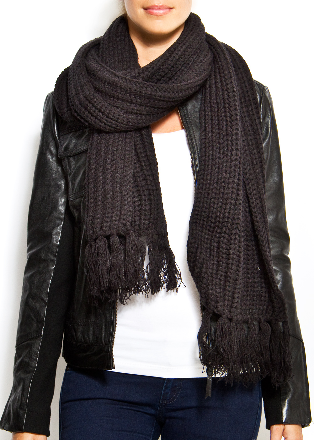 Lyst Mango Knit Scarf in Black