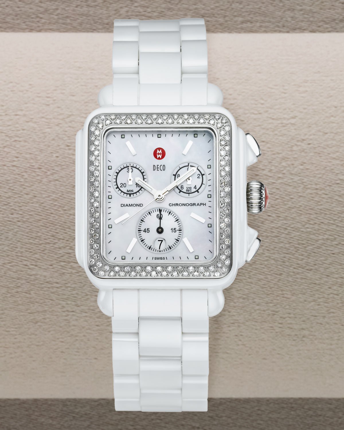 Michele Ceramic Deco Diamond Watch, White Lyst