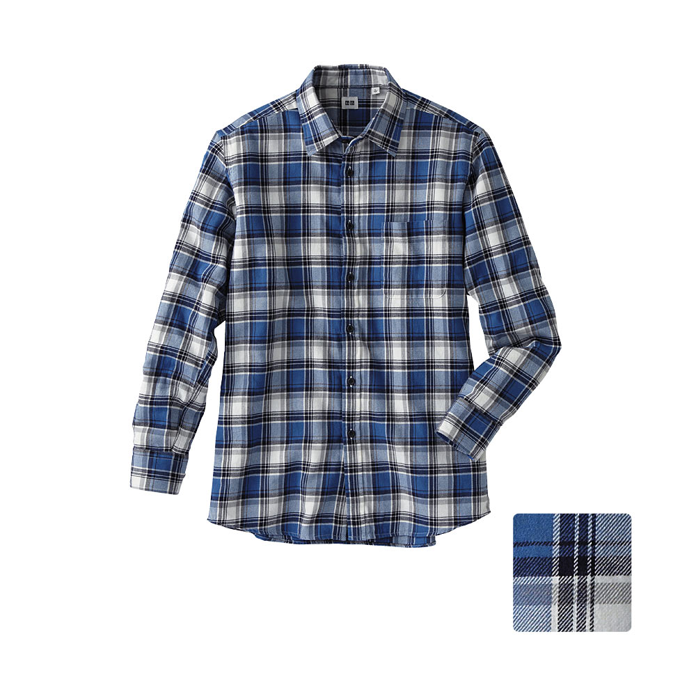 Uniqlo Men Flannel Check Long Sleeve Shirt C31 in Blue for Men | Lyst