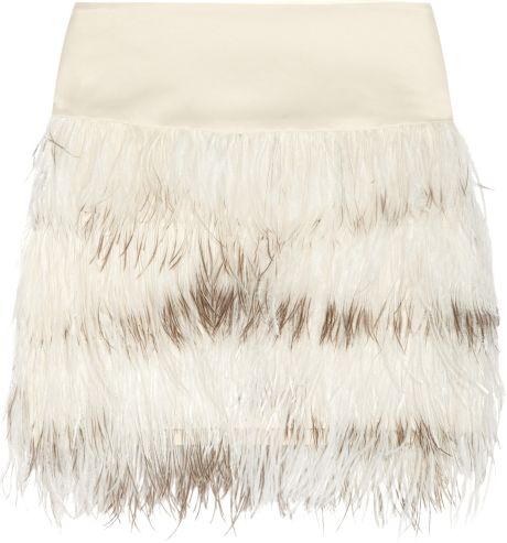 By Malene Birger Alexandrie Ostrich Feather-trimmed Mini Skirt in White ...