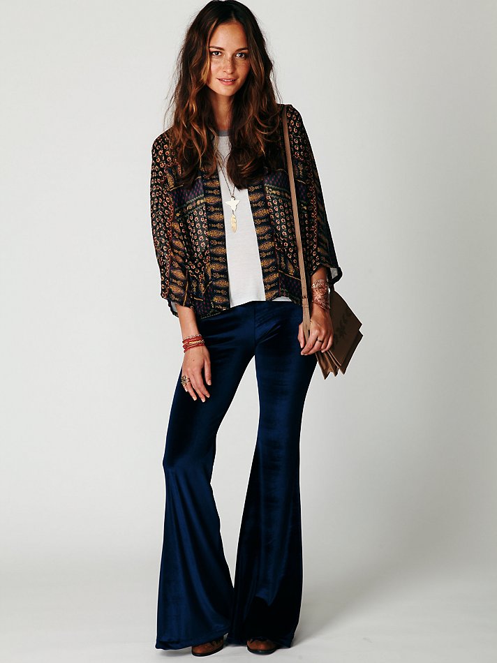 Free People Royal Velvet Bell Bottom In Blue Lyst