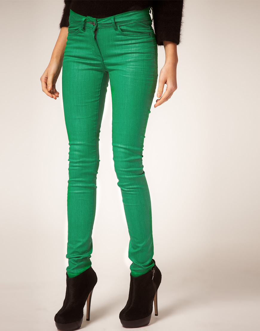 ASOS Collection Asos Green Coated Coloured Skinny Jeans Lyst