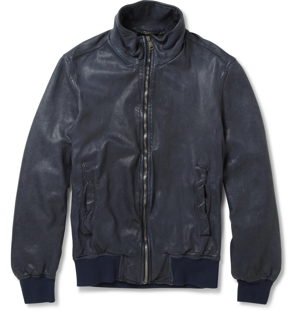 Dolce & Gabbana Leather Bomber Jacket in Blue for Men | Lyst