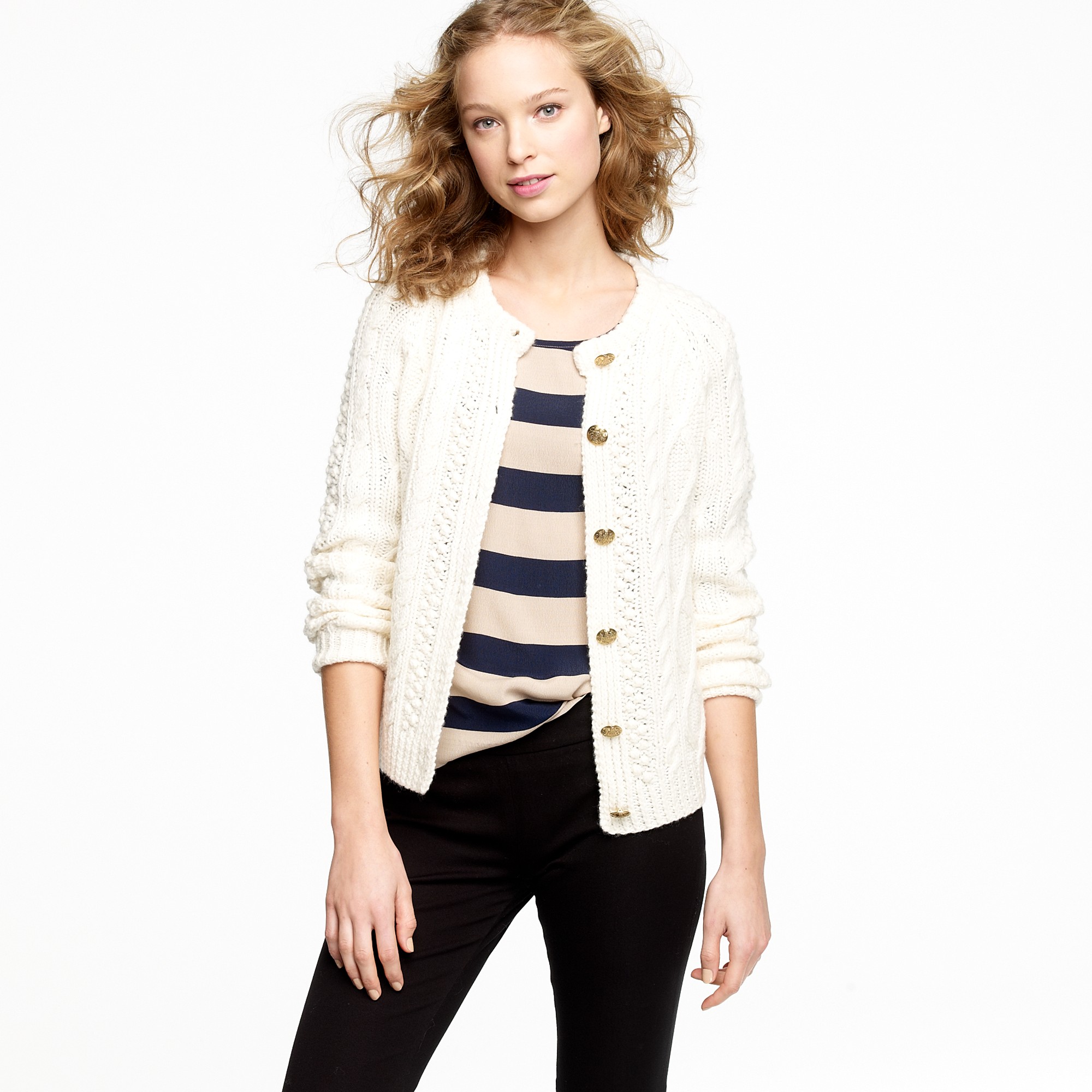 Lyst J.Crew Handknit Fisherman Cableknit Cardigan in White