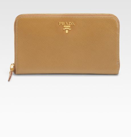 Prada Saffiano Metal Oro Side Zipper Wallet in Brown (caramel) | Lyst