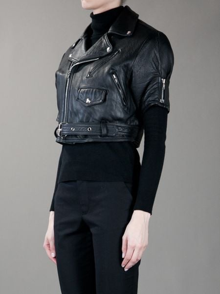 Jean Paul Gaultier Cropped Leather Jacket in Black | Lyst