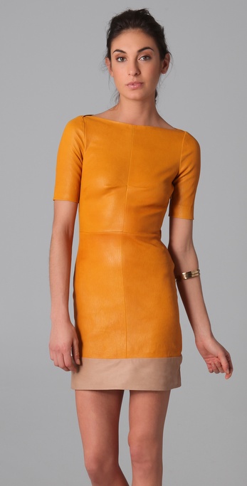 yellow leather dress