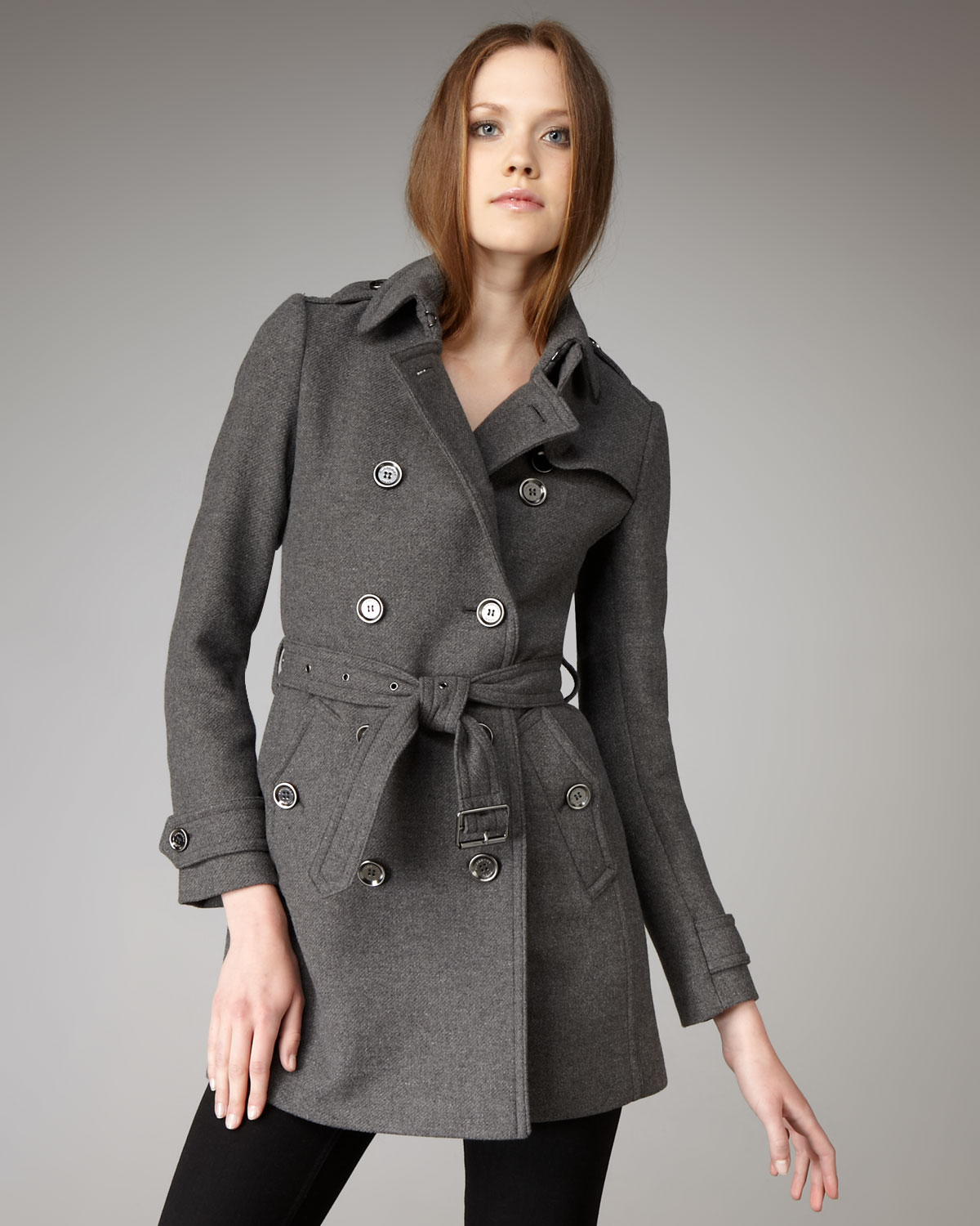 Burberry Brit Wool-blend Trenchcoat in Gray (mid grey melange) | Lyst