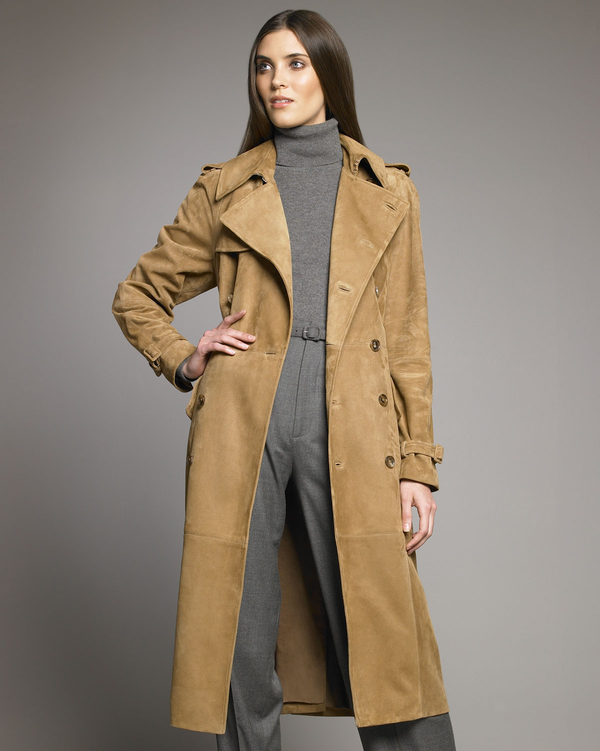 Ralph Lauren Collection Alana Suede Trench in Camel (Brown) - Lyst