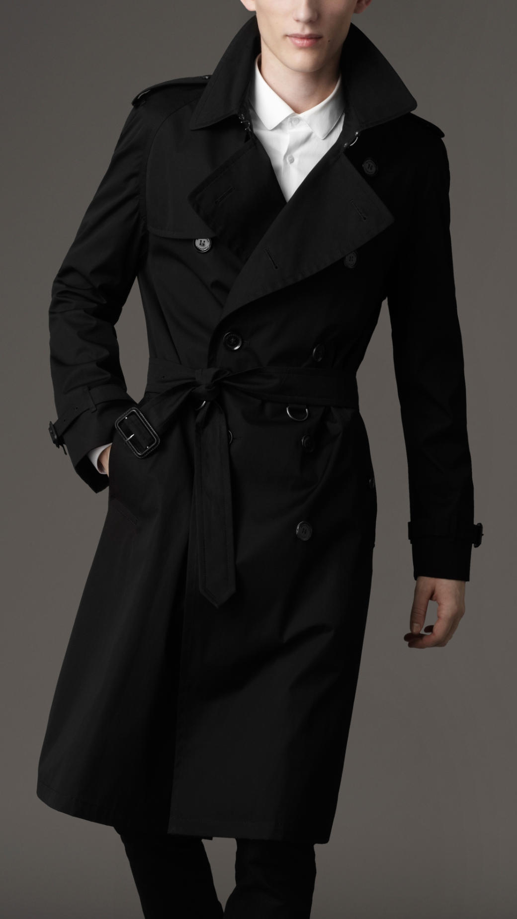 Burberry Cotton Long Back Pleat Trench Coat in Black for Men - Lyst