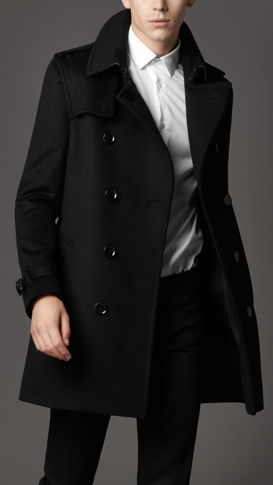 Burberry Wool Trench Coat in Black for Men | Lyst