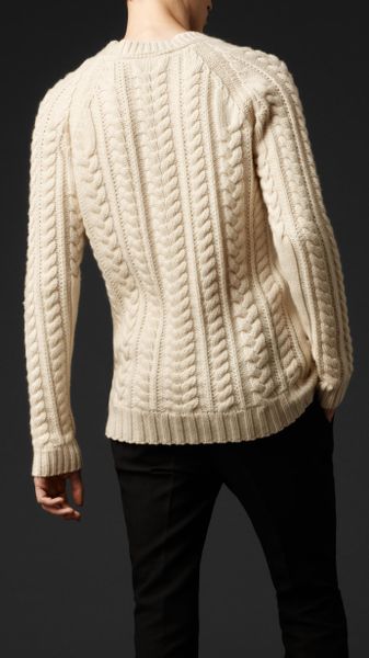 Burberry Prorsum Cable Knit Fur Panel Sweater in Beige for Men (natural ...