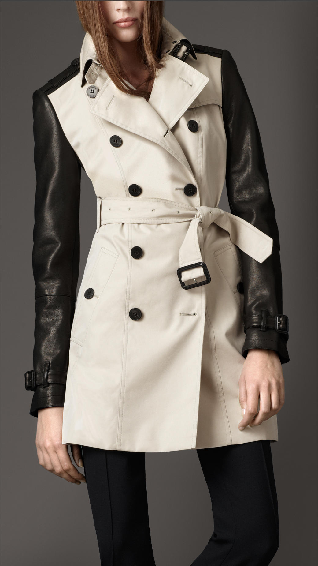 Burberry Leather Sleeve Trench Coat in Natural - Lyst