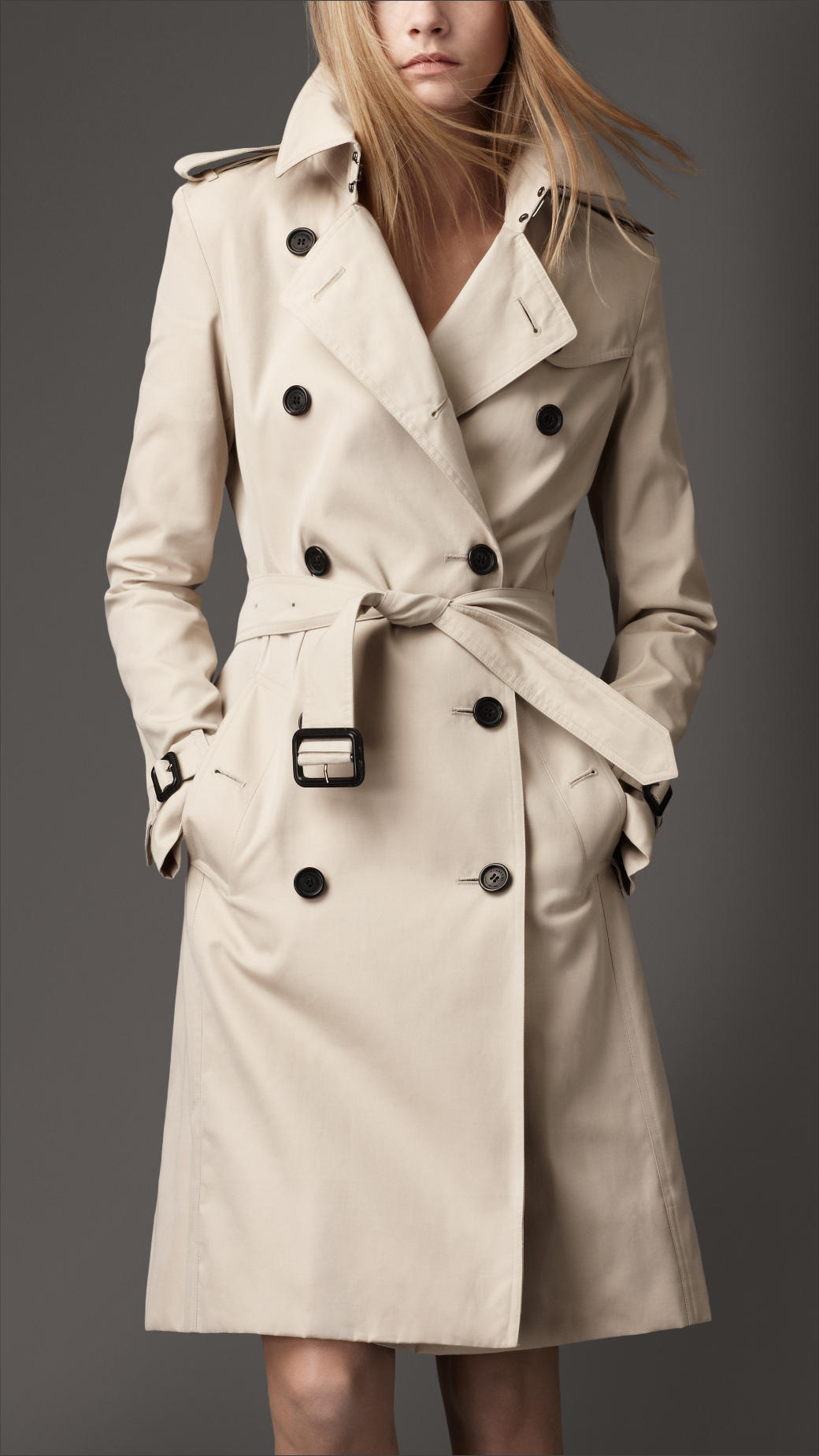 Burberry Long Cotton Trench Coat in Natural - Lyst