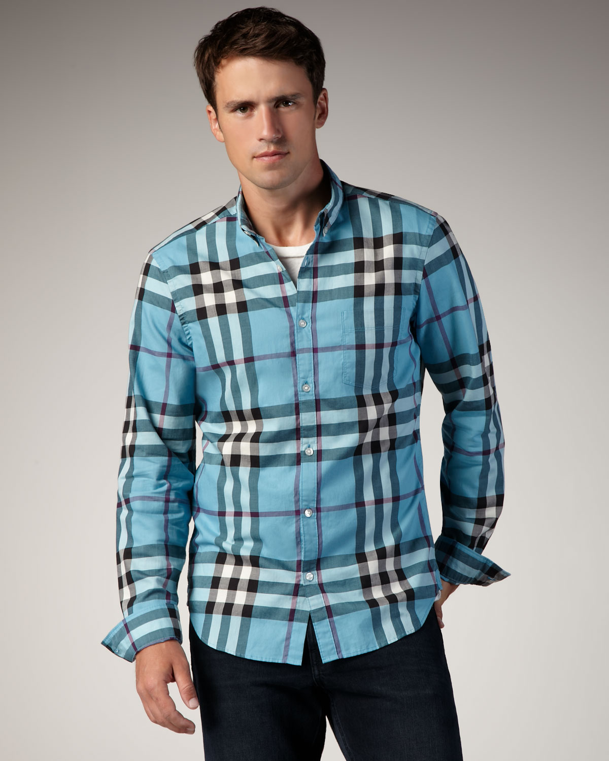 blue burberry button down