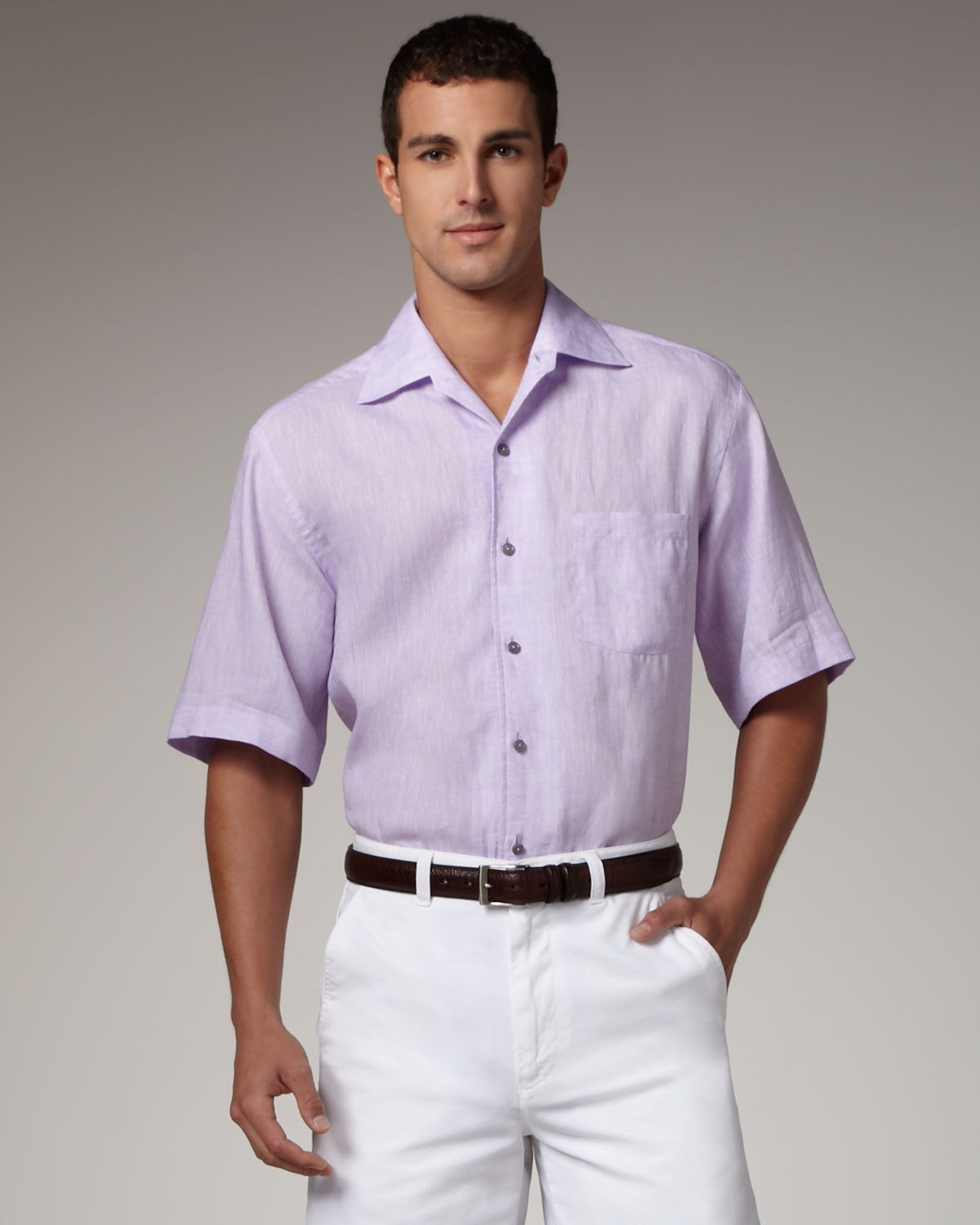 Ermenegildo zegna Short-sleeve Linen Shirt, Lavender in Purple for Men ...