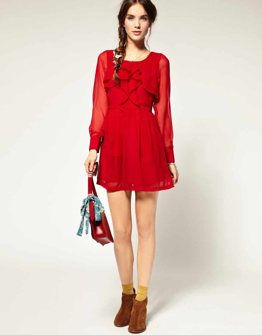Pepe Jeans Pepe Jeans Ruffle Front Dress in Red - Lyst