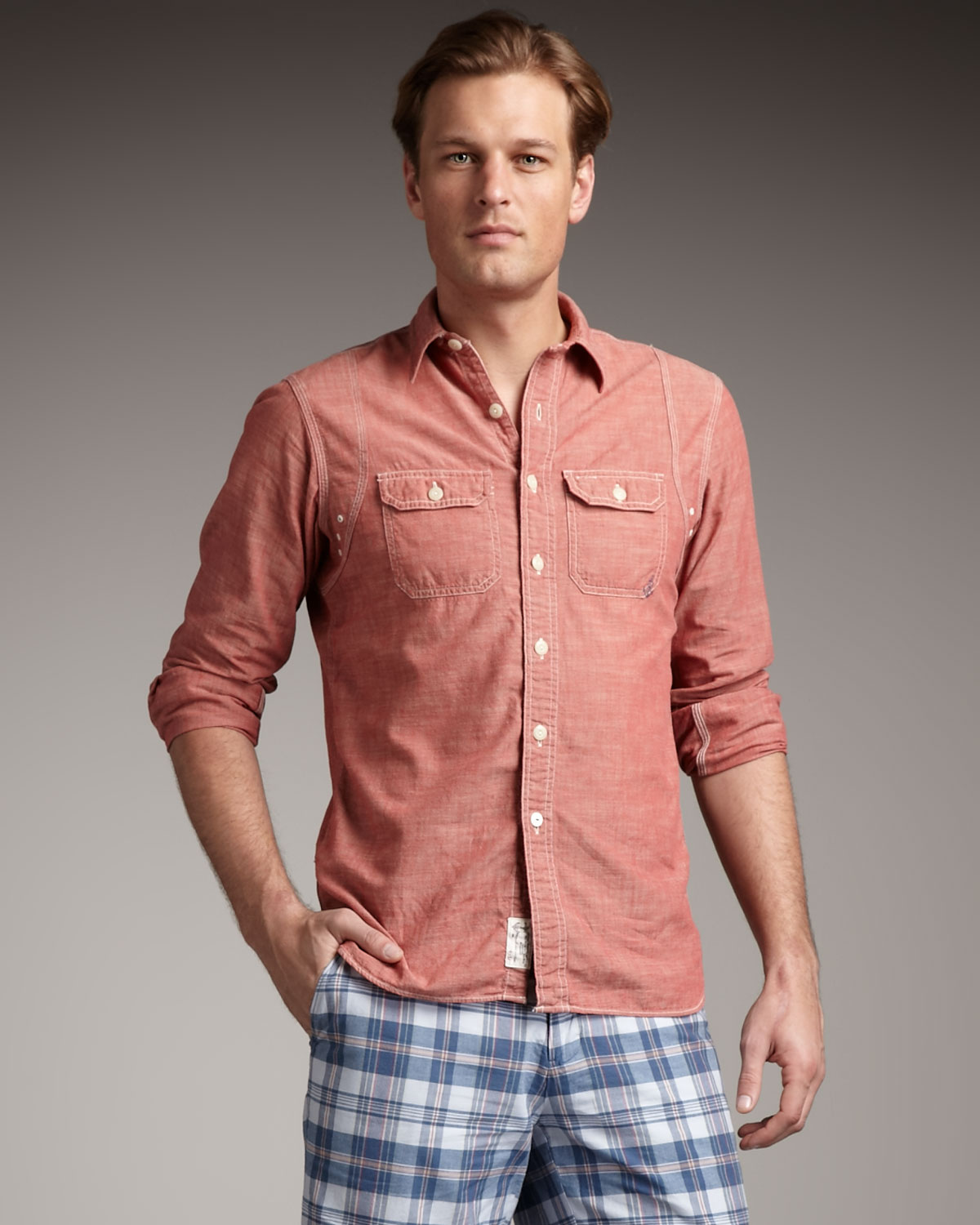 Polo ralph lauren Chambray Shirt, Red in Red for Men | Lyst