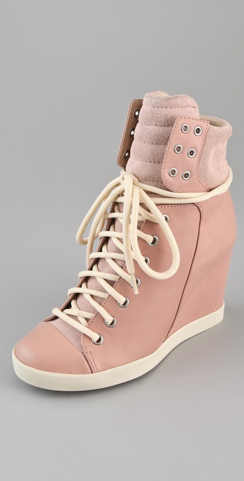 Lyst - See By Chloé Lace Up Wedge Sneakers in Pink