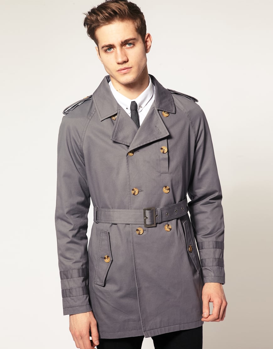 ASOS Grey Trench Coat in Gray for Men | Lyst