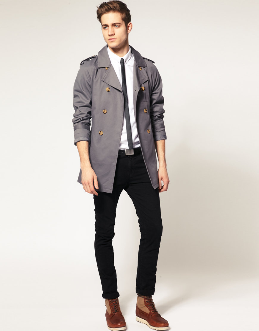 ASOS Grey Trench Coat in Gray for Men - Lyst