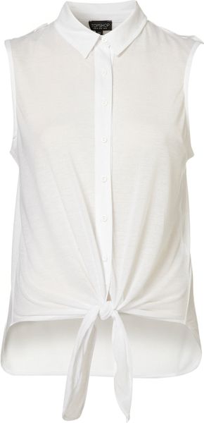 Topshop Knot Front Shirt in White | Lyst