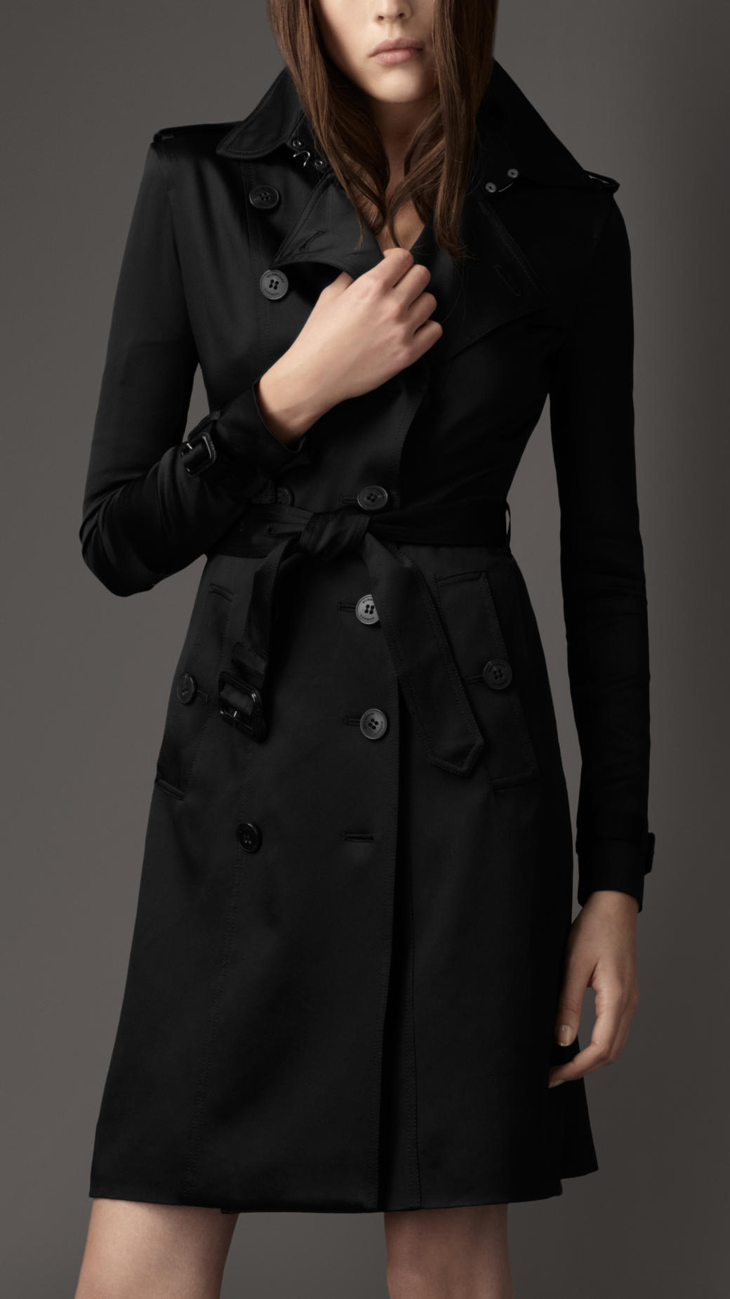 Burberry Silk Trench Coat in Black - Lyst