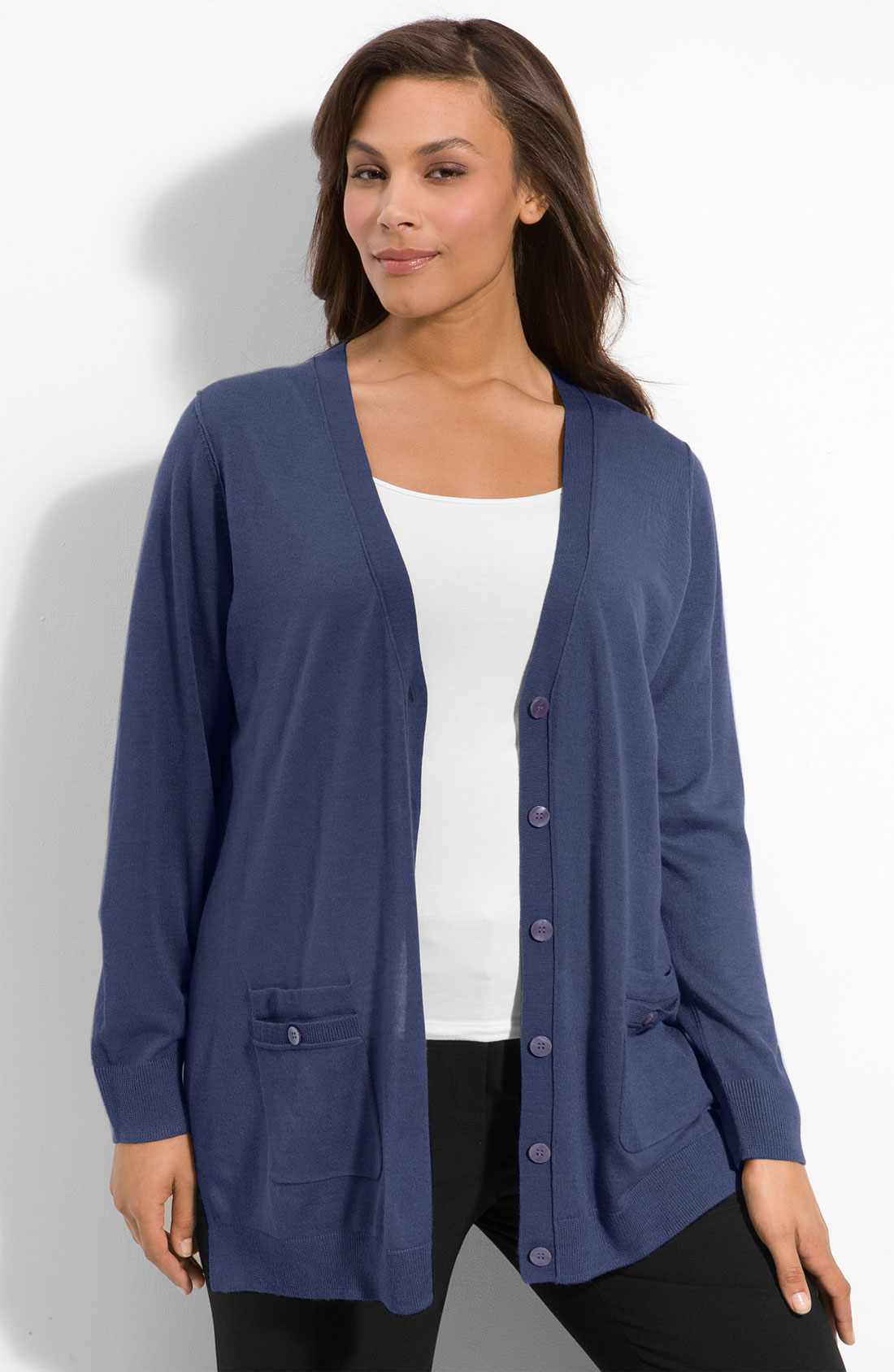 Sejour Long Vneck Cardigan in Blue (cobalt blue) Lyst