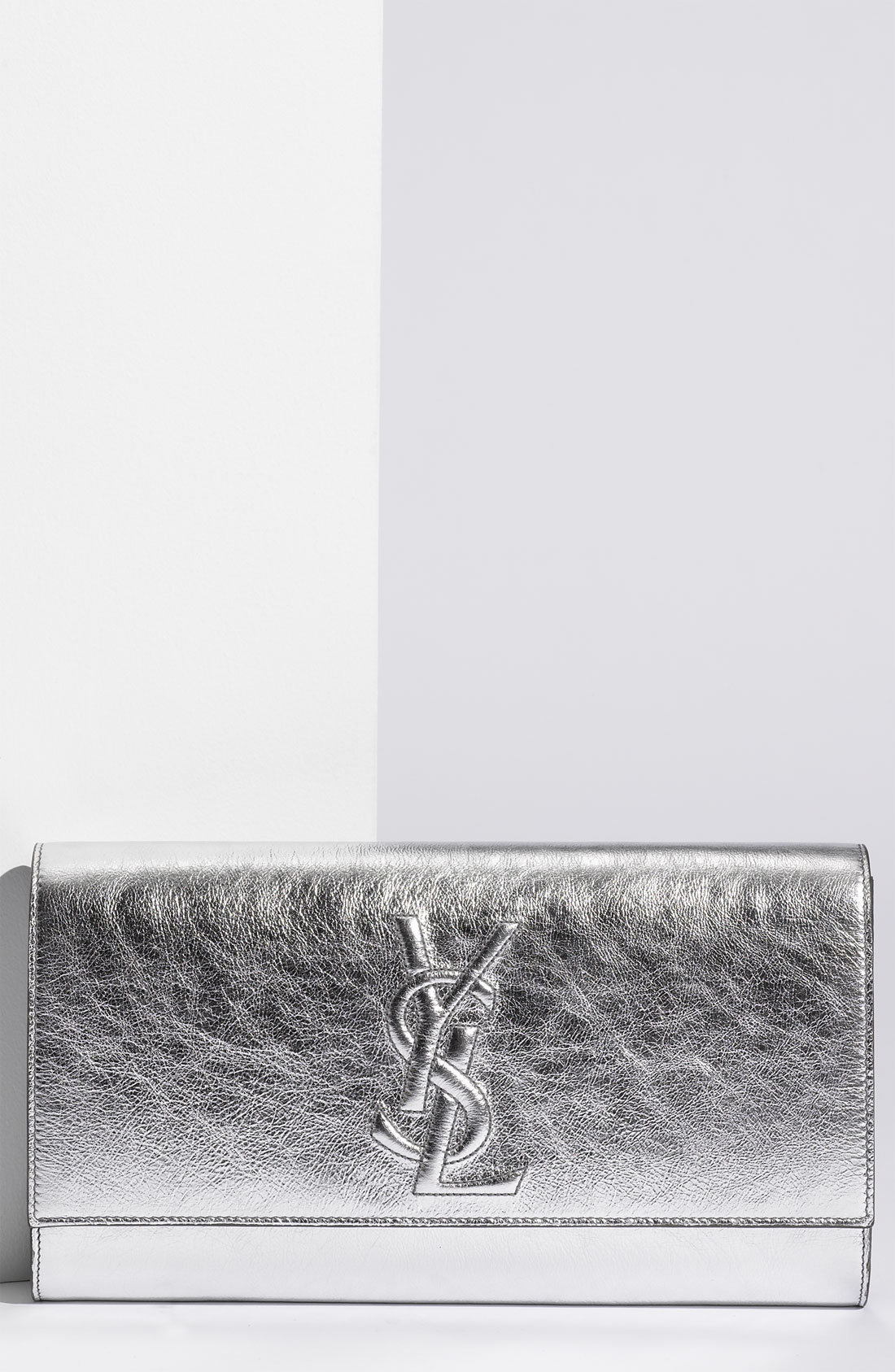 Saint laurent Belle De Jour Metallic Envelope Clutch in Silver | Lyst  