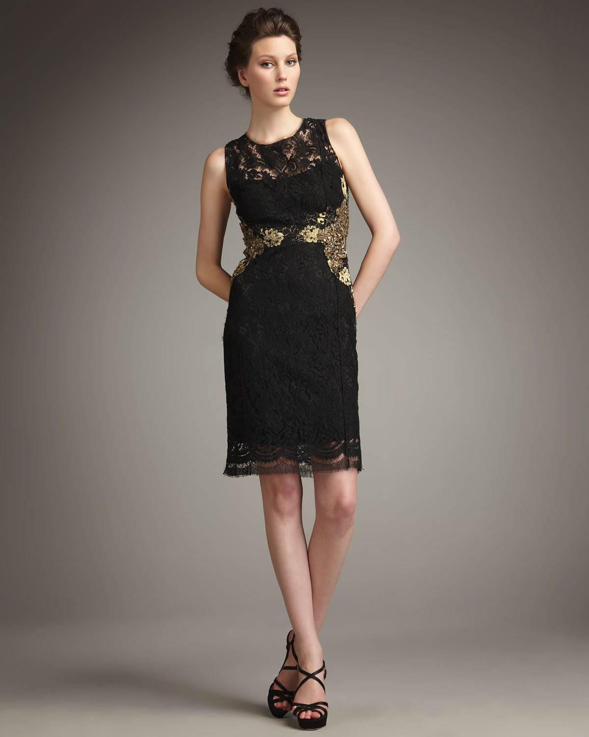 tahari black lace dress