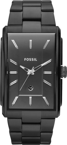 Fossil Heritage Rectangular Bracelet Watch in Black for Men | Lyst