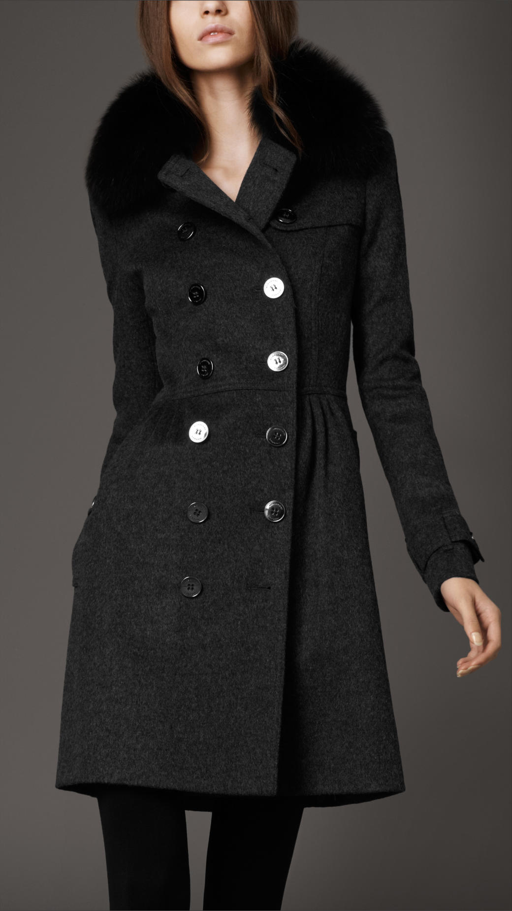 Burberry Fur Collar Trench Coat in Dark Charcoal mélange (Gray) - Lyst