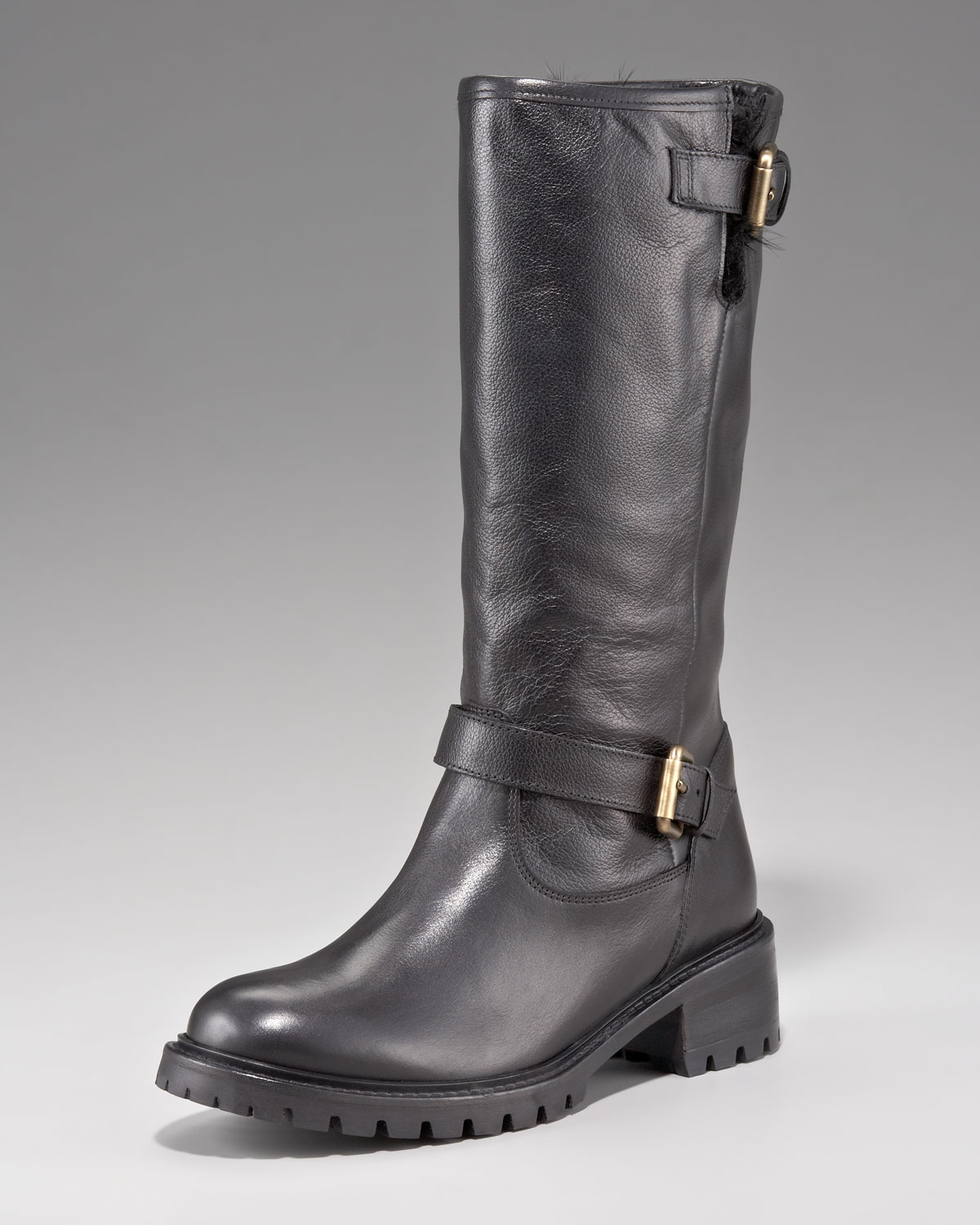 black fur lined biker boots