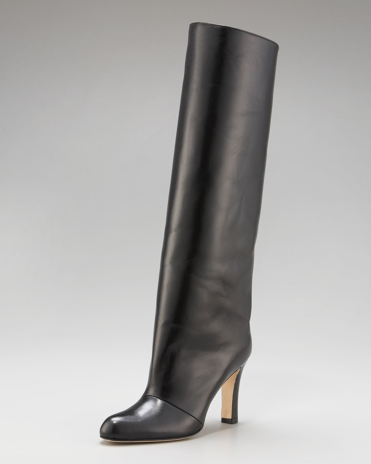 Straight Leather Knee Boot in Black 