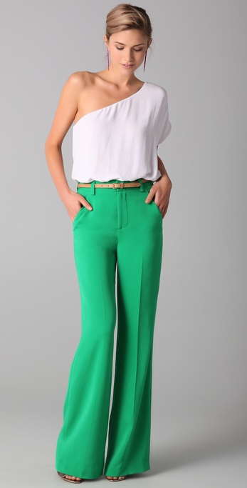 Lyst - Alice + Olivia High Waist Wide Leg Pants in Green