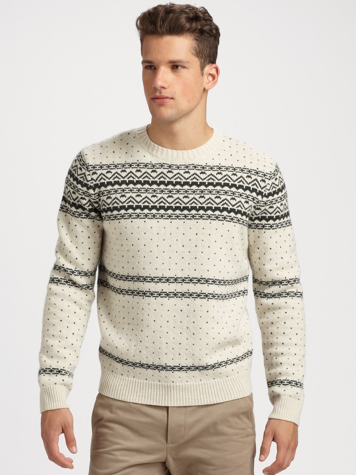 A.P.C. Wool Fair Isle Sweater in White (Natural) for Men - Lyst