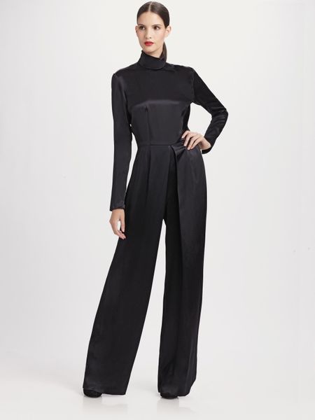 Ralph Lauren Collection Satin Vivian Jumpsuit in Black | Lyst